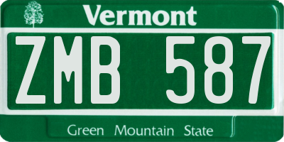 VT license plate ZMB587