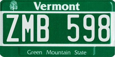VT license plate ZMB598