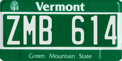 VT license plate ZMB614