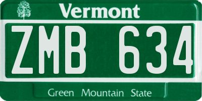 VT license plate ZMB634