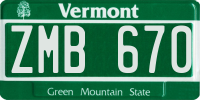 VT license plate ZMB670