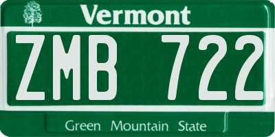 VT license plate ZMB722
