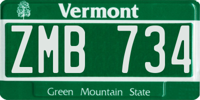 VT license plate ZMB734