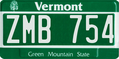 VT license plate ZMB754