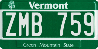 VT license plate ZMB759