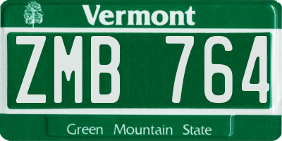 VT license plate ZMB764