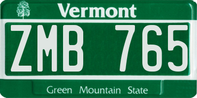 VT license plate ZMB765