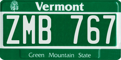 VT license plate ZMB767