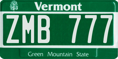 VT license plate ZMB777