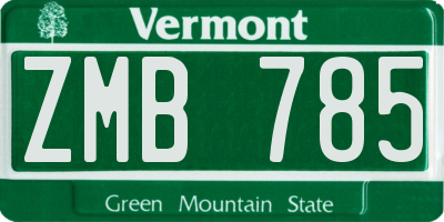 VT license plate ZMB785
