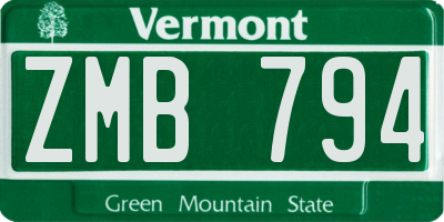 VT license plate ZMB794