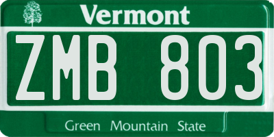 VT license plate ZMB803