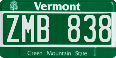 VT license plate ZMB838