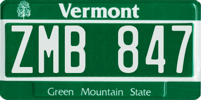VT license plate ZMB847