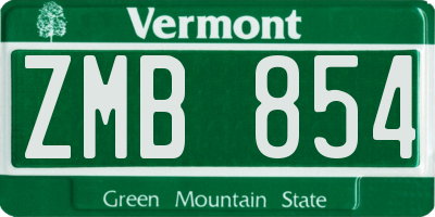VT license plate ZMB854