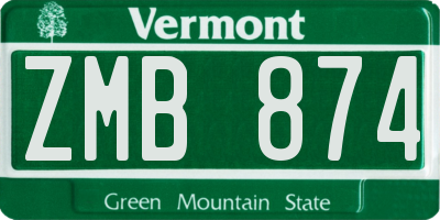 VT license plate ZMB874
