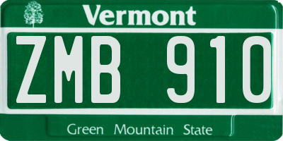 VT license plate ZMB910