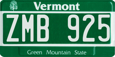 VT license plate ZMB925