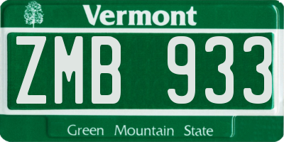 VT license plate ZMB933