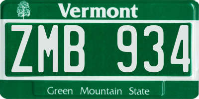 VT license plate ZMB934