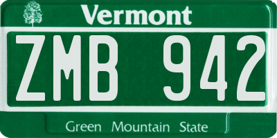 VT license plate ZMB942