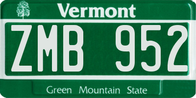 VT license plate ZMB952