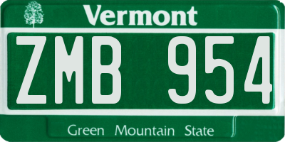 VT license plate ZMB954