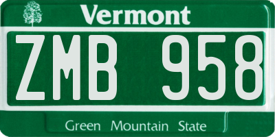 VT license plate ZMB958