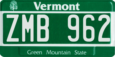 VT license plate ZMB962