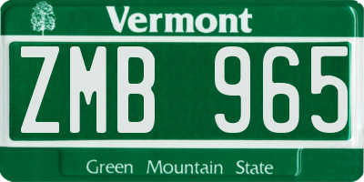 VT license plate ZMB965
