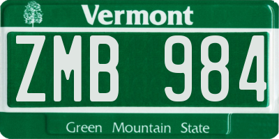 VT license plate ZMB984