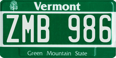 VT license plate ZMB986