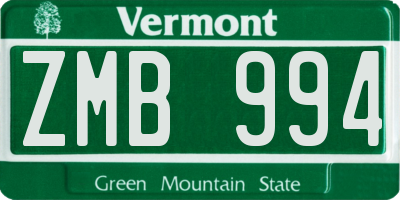VT license plate ZMB994