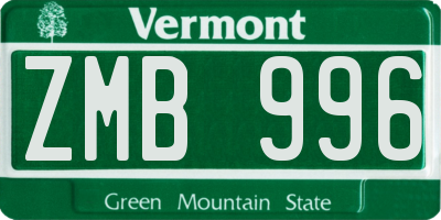 VT license plate ZMB996