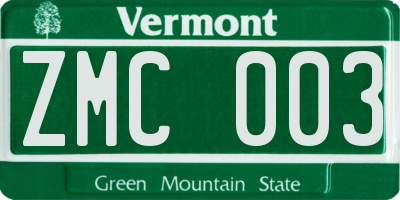 VT license plate ZMC003