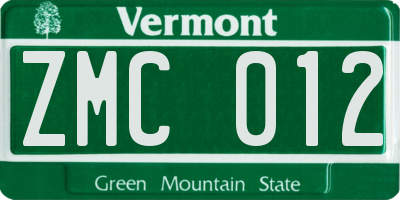 VT license plate ZMC012