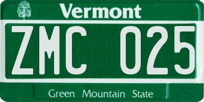 VT license plate ZMC025
