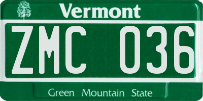 VT license plate ZMC036