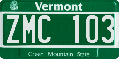 VT license plate ZMC103