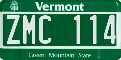 VT license plate ZMC114