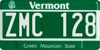 VT license plate ZMC128