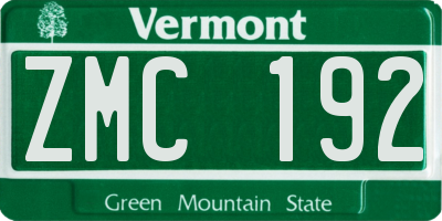 VT license plate ZMC192