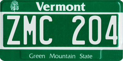 VT license plate ZMC204