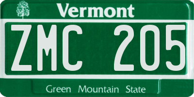 VT license plate ZMC205