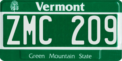VT license plate ZMC209