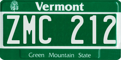 VT license plate ZMC212