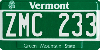 VT license plate ZMC233