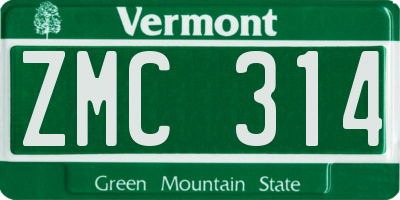 VT license plate ZMC314
