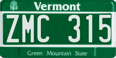 VT license plate ZMC315