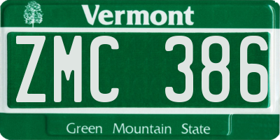VT license plate ZMC386